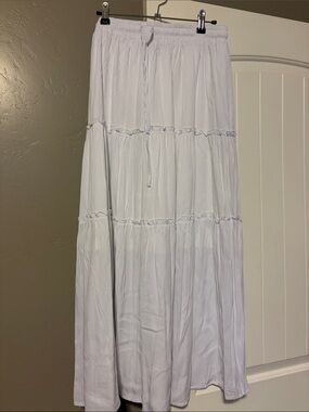 Classic White Tiered Maxi Skirt with Drawstring Waist
